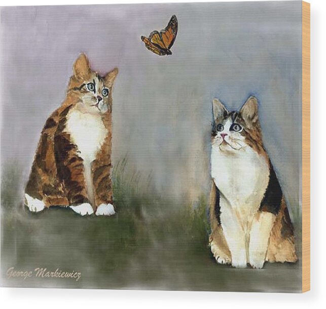 Cats Butterfly Wood Print featuring the print Whatzit by George Markiewicz