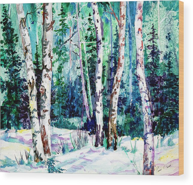 In The Woods Wood Print featuring the painting Winter Aspen by Connie Williams