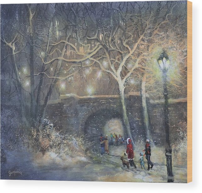 Snowfall Wood Print featuring the painting A Magical Walk by Tom Shropshire