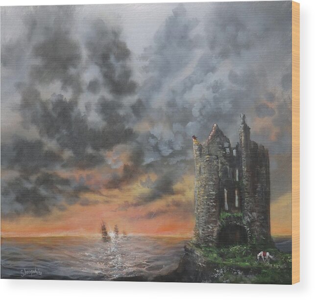 Scotland Wood Print featuring the painting Into the Sun by Tom Shropshire