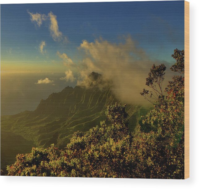 Sunset Wood Print featuring the photograph Napali Coast Sunset by Stephen Vecchiotti