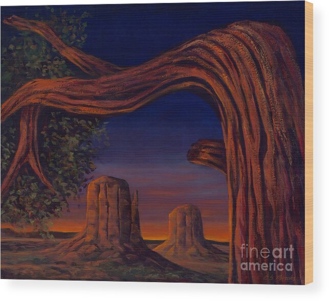 Monument-valley Wood Print featuring the painting Night Sentinels by Birgit Seeger-Brooks