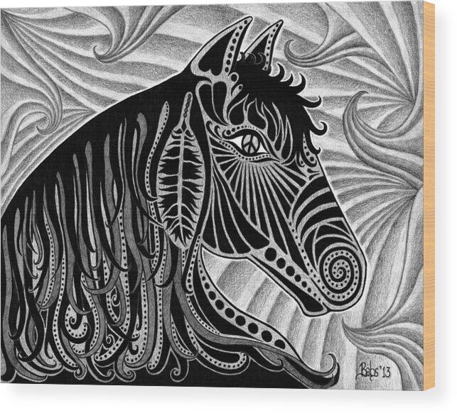 Horse Wood Print featuring the drawing Spirit Of Freedom by Barb Cote