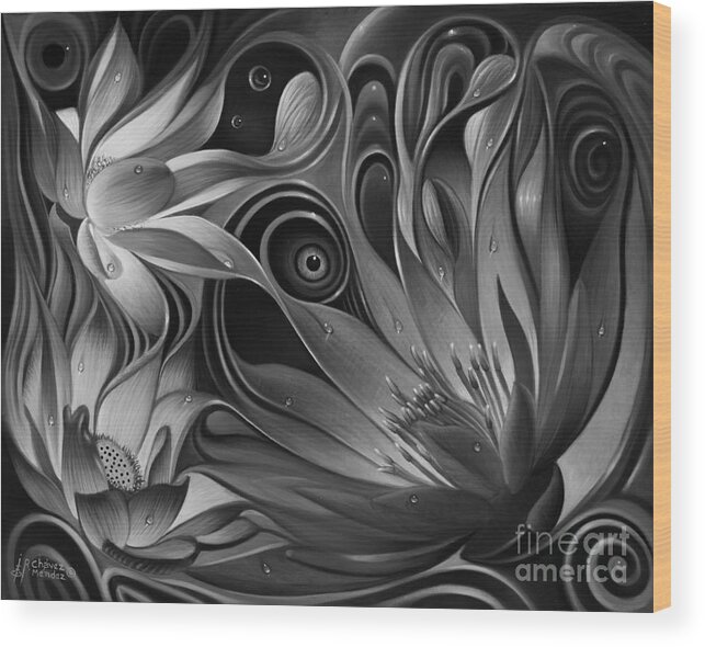 Lotus Wood Print featuring the painting Dynamic Floral Fantasy by Ricardo Chavez-Mendez