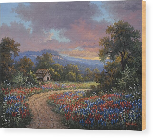 Texas Bluebonnets Wood Print featuring the painting Evening Medley #2 by Kyle Wood