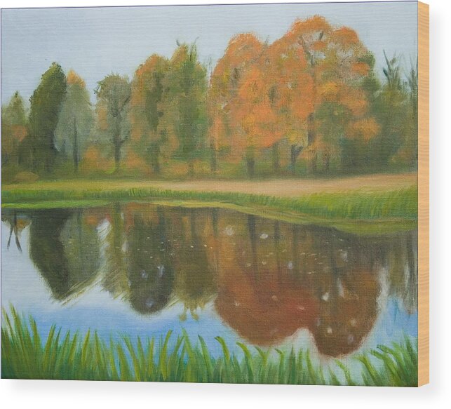 Landscape Wood Print featuring the painting Autumn Reflections by Stephen Degan