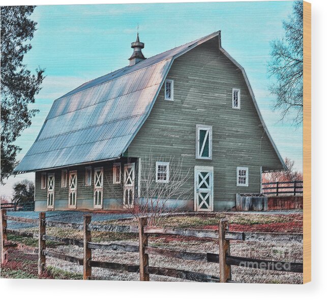 Valleys Wood Print featuring the photograph Big Green Barn by M Three Photos