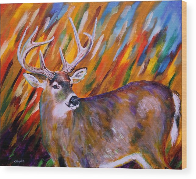 Deer Wood Print featuring the painting Buck Late Fall by Karl Wagner