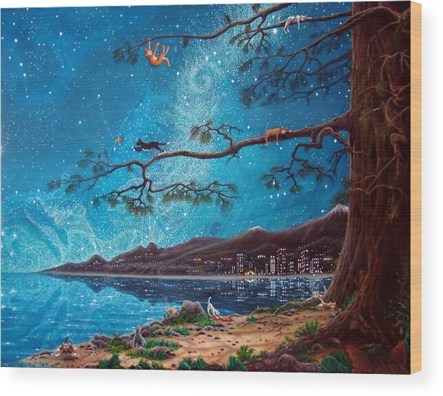 Cat Wood Print featuring the painting Cat Island by Matt Konar