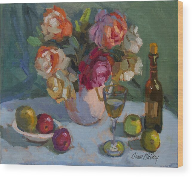 Roses Wood Print featuring the painting Chardonnay and Roses by Diane McClary
