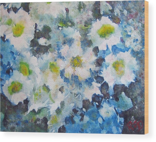 Daisies Wood Print featuring the painting Cluster of Daisies by Richard James Digance