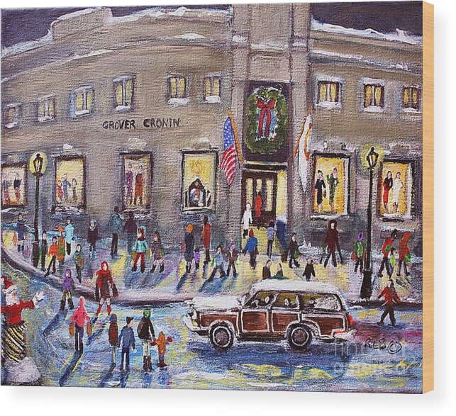 Grover Cronin Wood Print featuring the painting Evening Shopping at Grover Cronin by Rita Brown
