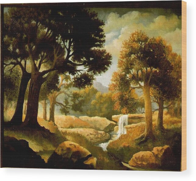 Trees Wood Print featuring the painting Hill Country Falls by Donn Kay