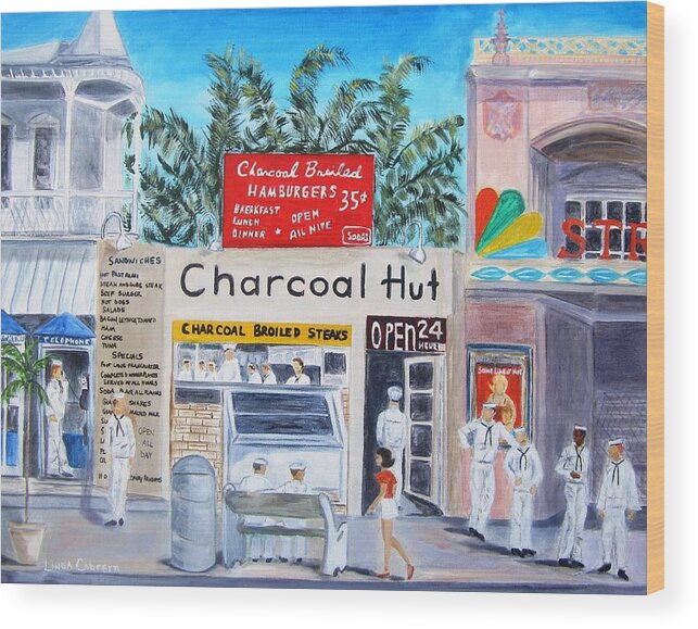 Key West Wood Print featuring the painting Key West Charcoal Hut by Linda Cabrera