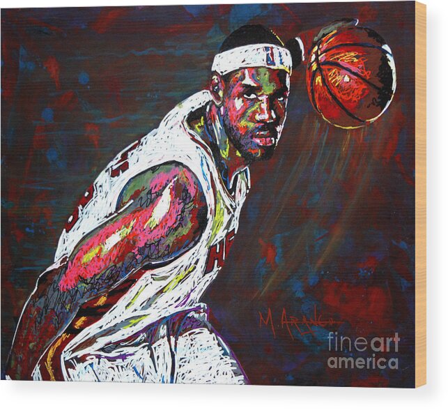 Lebron Wood Print featuring the painting LeBron James 2 by Maria Arango