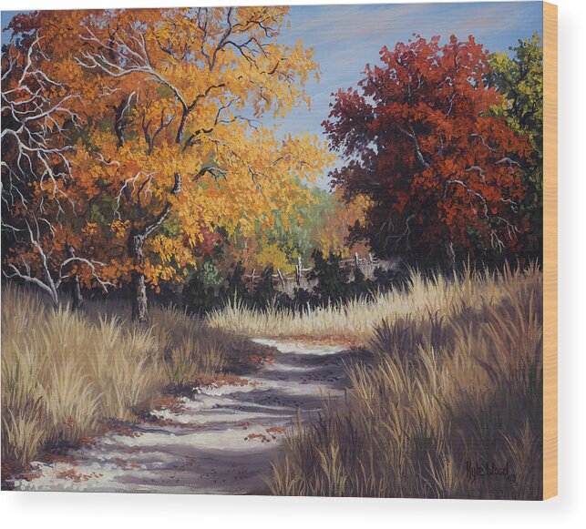 Autumn Landscapes Wood Print featuring the painting Lost Maples Trail by Kyle Wood
