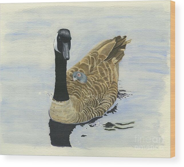 Goose Wood Print featuring the drawing On the Water by Rosellen Westerhoff