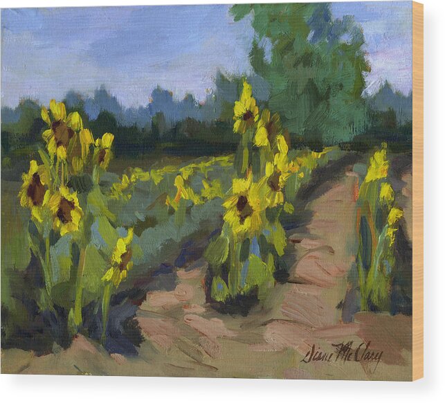 Provence Wood Print featuring the painting Provence Sunflower Field by Diane McClary