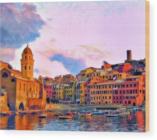 Cinque Terre Wood Print featuring the painting Relaxing Around Vernazza by Michael Pickett