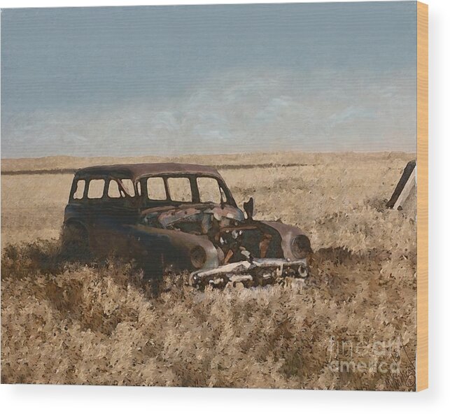Canvas Prints South Dakota Antique Cars Relics Rusty Still Lifes Abandoned Cars Old Car Grass Field Digital Oil Wood Print featuring the painting Remnants Of Lives Past by Michael Malicoat