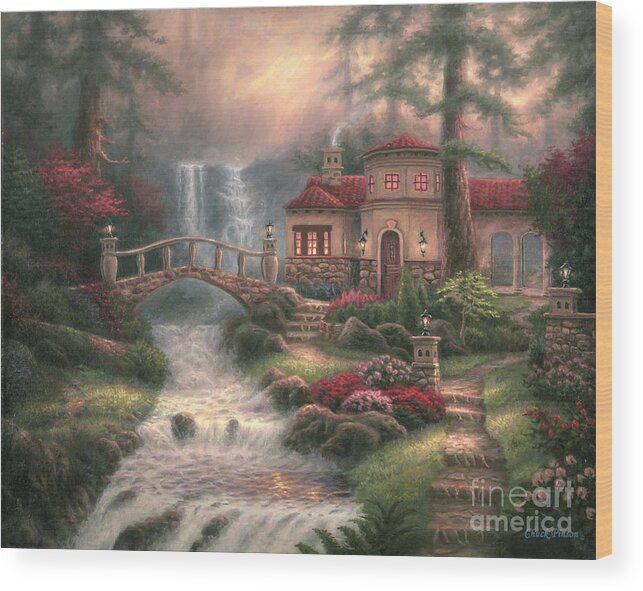 Tuscan Wood Print featuring the painting Sierra River Falls by Chuck Pinson