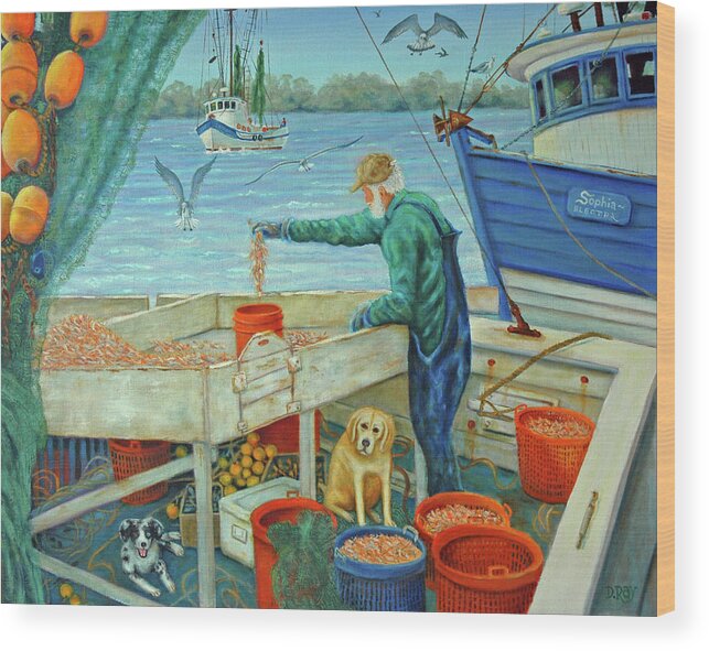 Shrimp Wood Print featuring the painting Sorting Shrimp at Frogmore by Dwain Ray