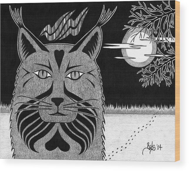Lynx Wood Print featuring the drawing Spirit Of Revelation by Barb Cote