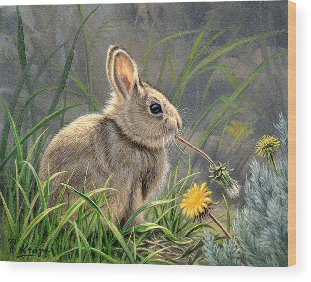 Wildlife Wood Print featuring the painting Spring Cottontail by Paul Krapf