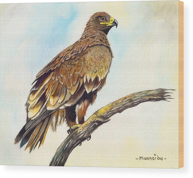 Steppe Eagle Wood Print featuring the painting Steppe Eagle by Anthony Mwangi