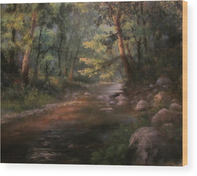 Landscape Wood Print featuring the pastel Streaming by Bill Puglisi
