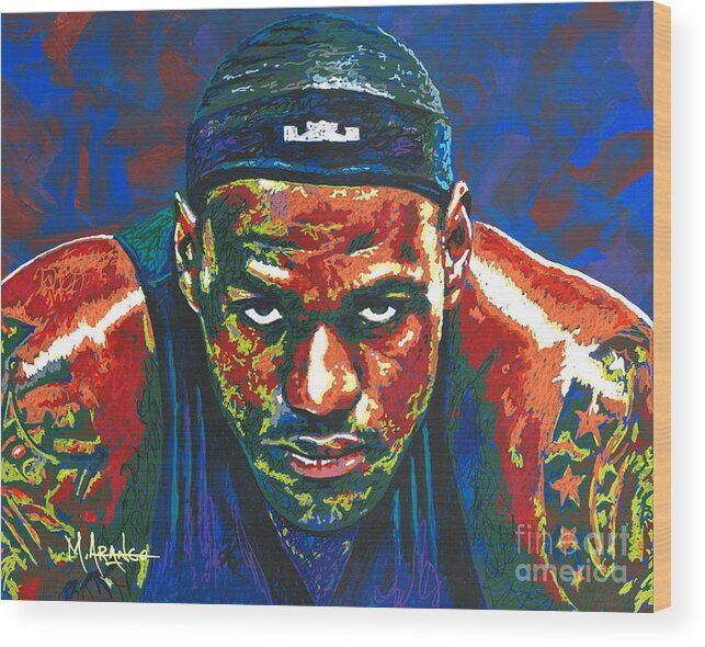 Lebron Wood Print featuring the painting The LeBron Death Stare by Maria Arango