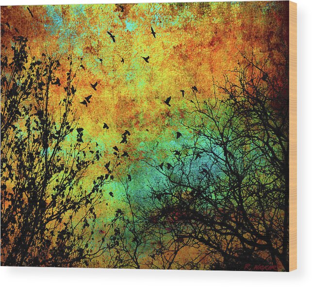 Birds Wood Print featuring the digital art Leaves to Feathers by Rick Wicker