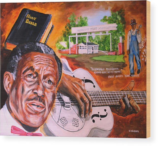 Son House Wood Print featuring the painting Son House by Karl Wagner