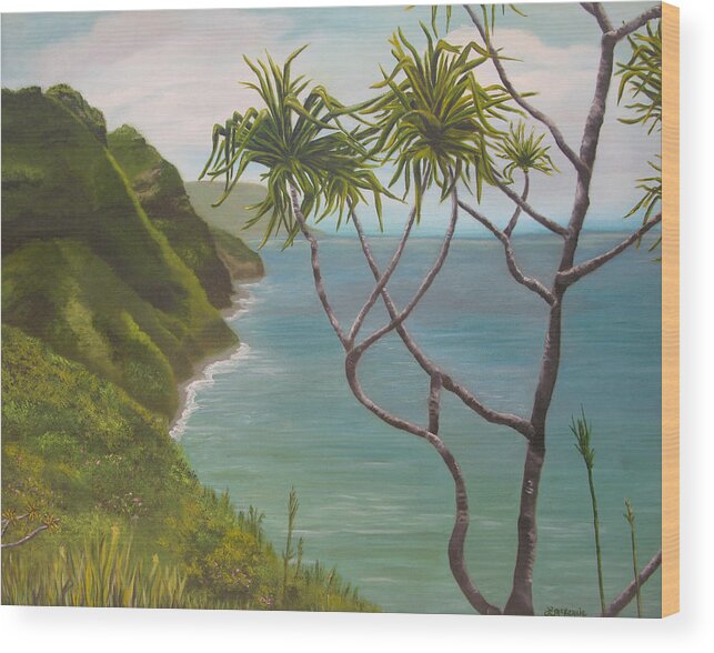 Ocean Wood Print featuring the painting Kauai Serenity by Lisa Barr