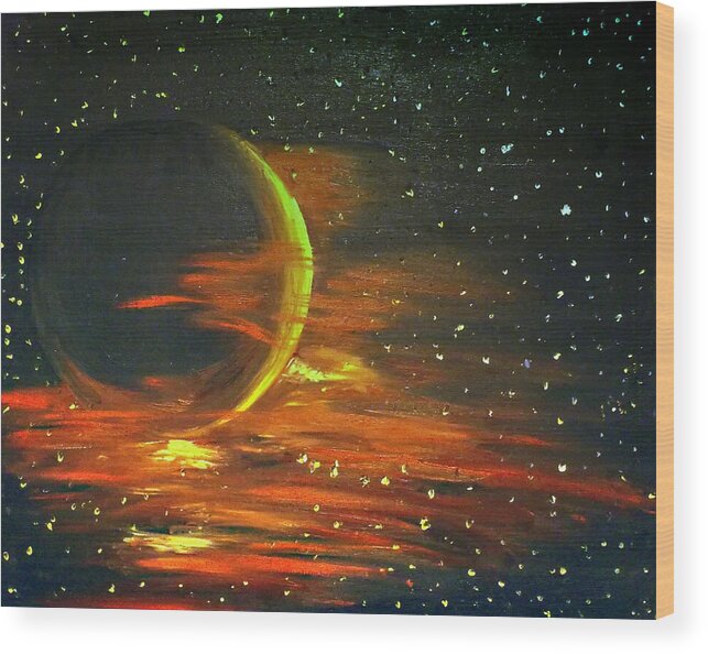 Astronomy Wood Print featuring the painting Adrift - in Space by Abbie Shores