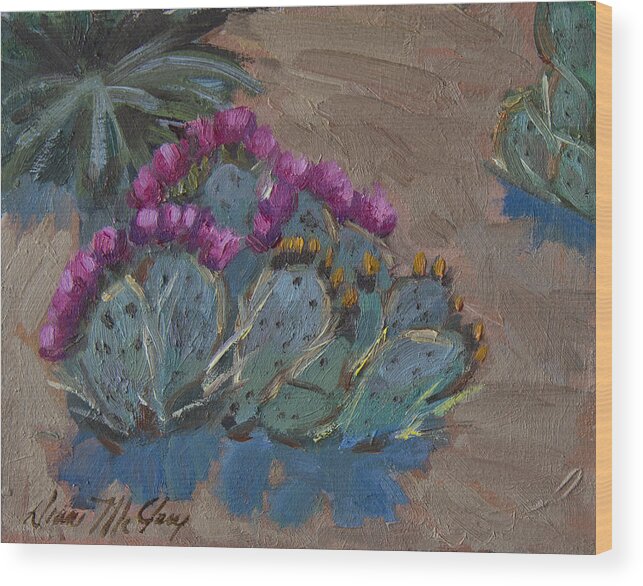 Cactus Wood Print featuring the painting Beavertail Cactus by Diane McClary