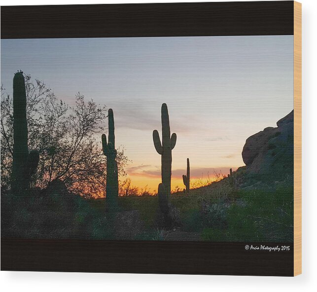 Cactus Sunset Saguaro Desert Arizona Wood Print featuring the photograph Cactus Sunset by Ken Arcia