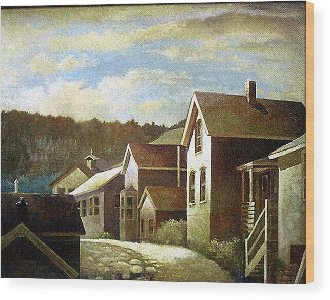 Colorado Houses Mountains Old New Mexico Street Scene Giclee Prints Wood Print featuring the painting Colorado Morning by Donn Kay