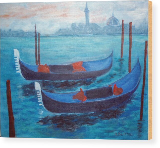 Venice Wood Print featuring the painting Dancing Gondolas by Lia Marsman