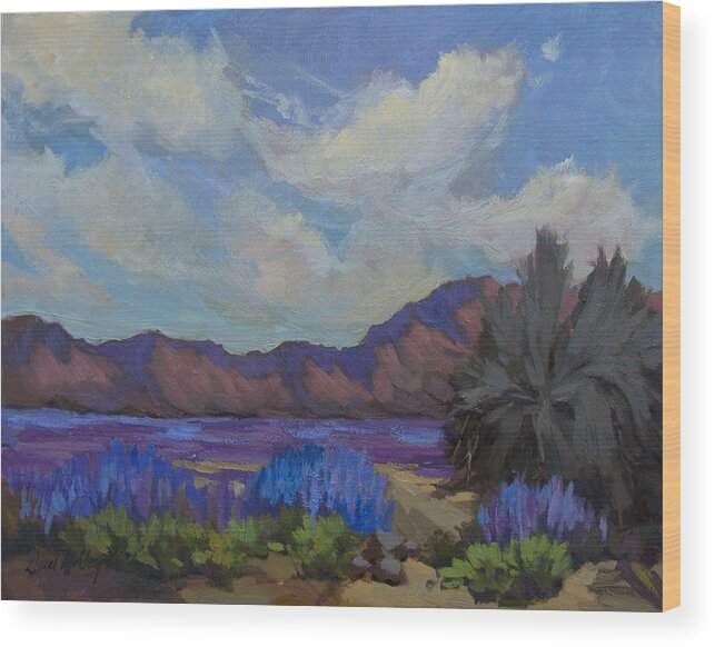Desert Wood Print featuring the painting Desert Lupines in Bloom by Diane McClary