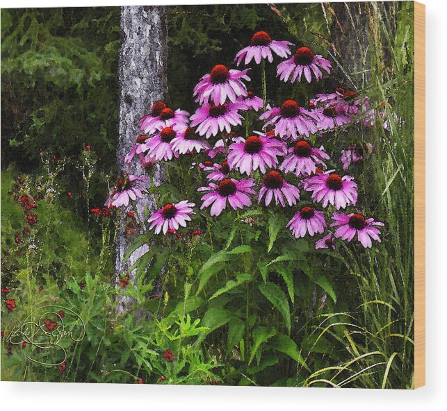 Echinacea Wood Print featuring the digital art Forest Purple by Vicki Lea Eggen