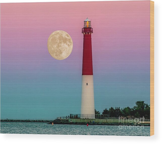 Barnegat Wood Print featuring the photograph Full Moon at Barnegat by Nick Zelinsky Jr