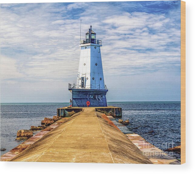 Great Lakes Wood Print featuring the photograph Ludington Light on the North Pier by Nick Zelinsky Jr