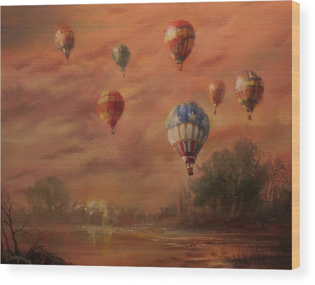 Flight Wood Print featuring the painting Magnificent Seven by Tom Shropshire