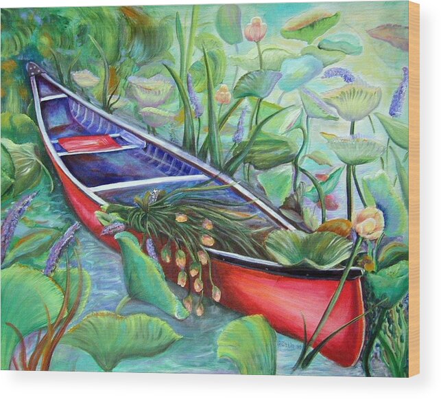 Canoe Wood Print featuring the painting Red Canoe by Patricia Piffath