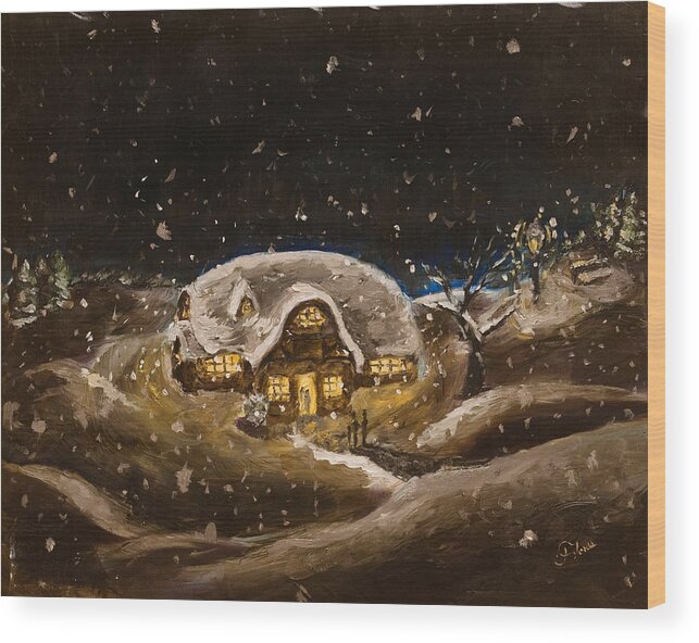 Christmas Wood Print featuring the painting Silent Night by Carlos Flores