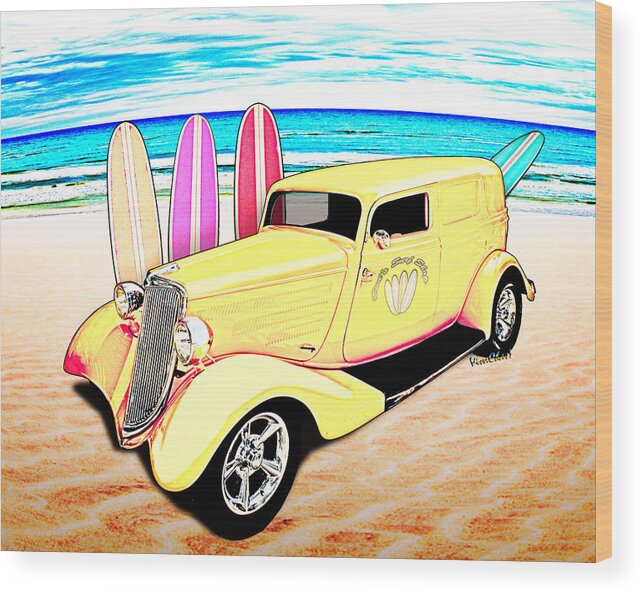 34 Wood Print featuring the photograph Surf Shop Sedan Delivery Rod Padre Island by Chas Sinklier