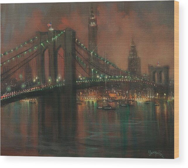  Brooklyn Bridge Wood Print featuring the painting The Brooklyn Bridge by Tom Shropshire