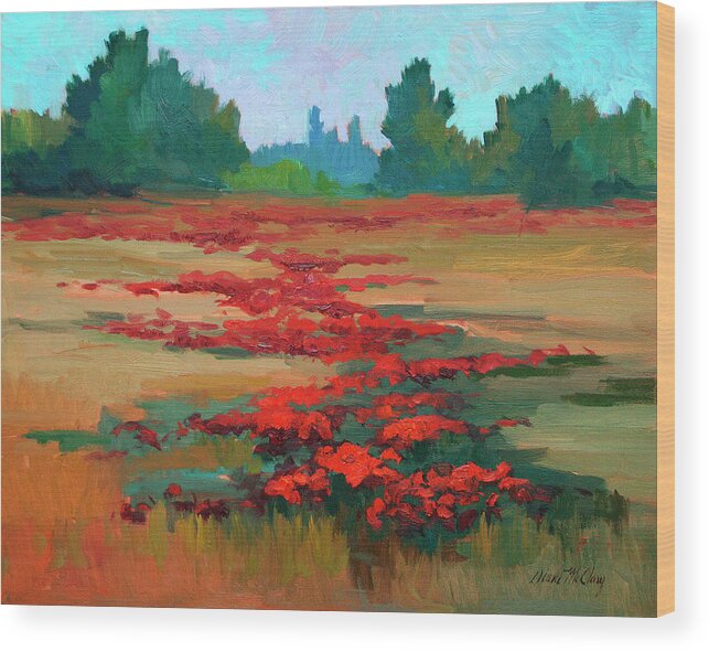 Tuscany Poppy Field Wood Print featuring the painting Tuscany Poppy Field by Diane McClary