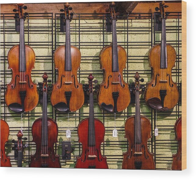 Violins Wood Print featuring the photograph Violins in a Shop by Jim Mathis